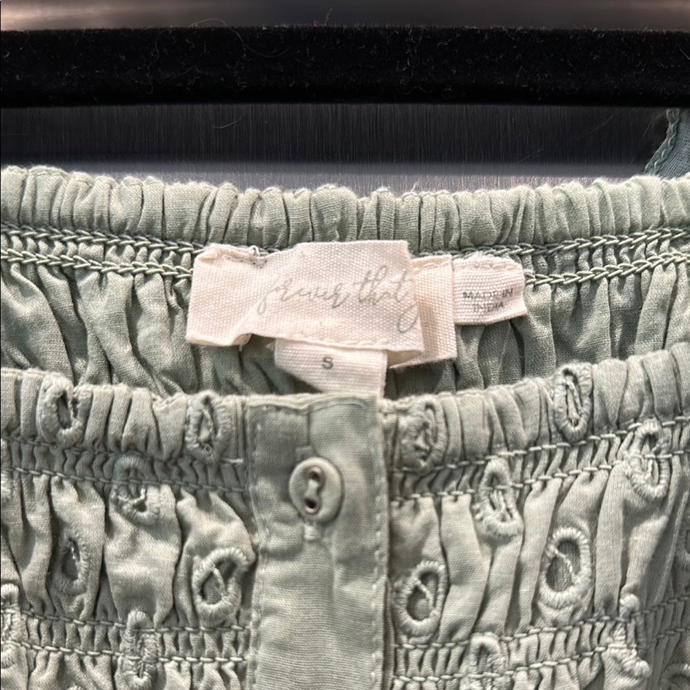 Anthropologie Green Eyelet Ruffle  Tank Top - Picture 2 of 5